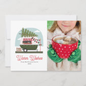 Warm Wishes Hot Cocoa Camper Kerstfoto Kaart (Voorkant)