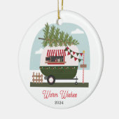 Warm Wishes Hot Cocoa Camper Kerstmis Keramisch Ornament (Links)