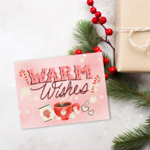 Warm Wishes Hot Cocoa Candy Cane Holiday Feestdagenkaart