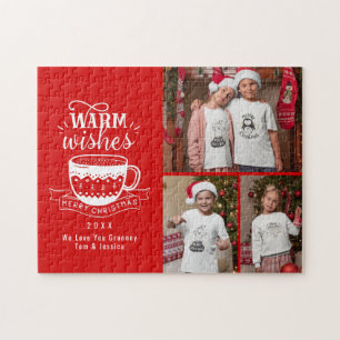 Warm Wishes Hot Cup Cocoa Red White Photo Collage Legpuzzel