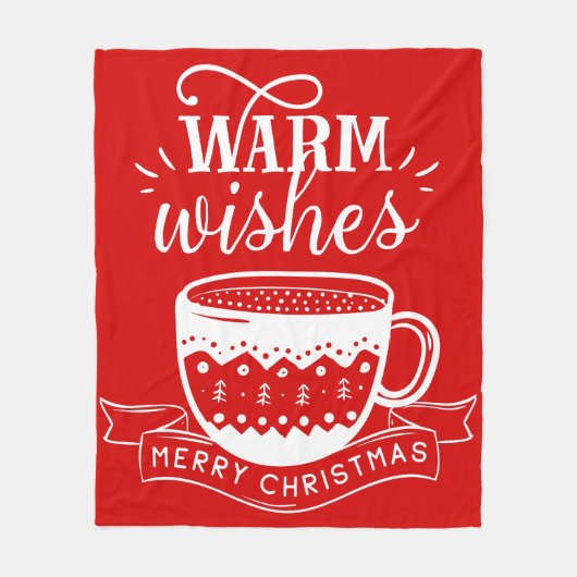 Warm Wishes Hot Cup Coffee Cocoa Red White Banne Fleece Deken (Voorkant)