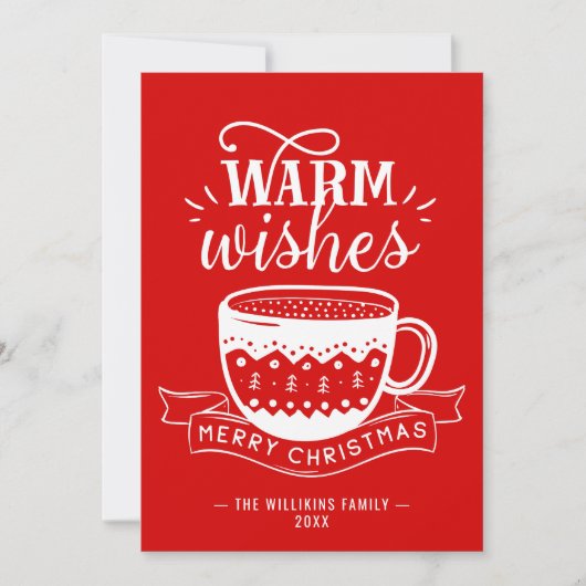 Warm Wishes Hot Cup Koffie Caca Red White Feestdagenkaart (Voorkant)
