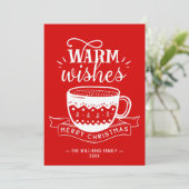 Warm Wishes Hot Cup Koffie Caca Red White Feestdagenkaart (Staand voorkant)