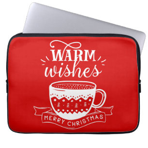 Warm Wishes Hot Cup Koffie Caca Red White Laptop Sleeve