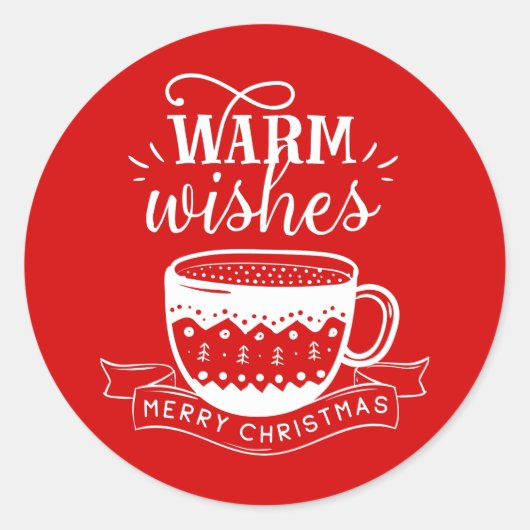 Warm Wishes Hot Cup Koffie Caca Red White Ronde Sticker (Voorkant)