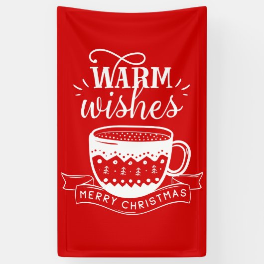 Warm Wishes Hot Cup Koffie Caca Red White Spandoek (Verticaal)