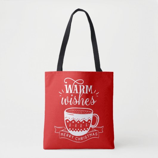 Warm Wishes Hot Cup Koffie Caca Red White Tote Bag (Voorkant)