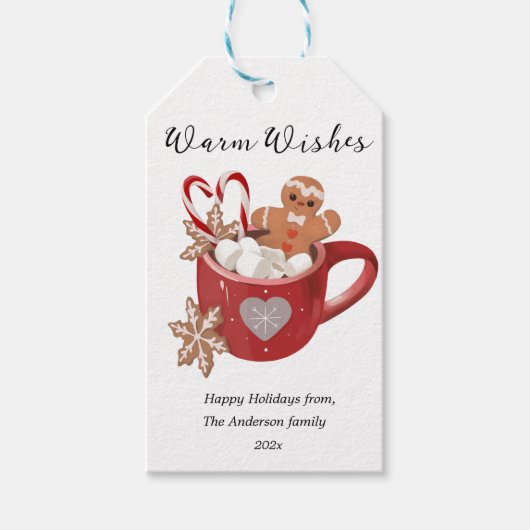 Warm Wishes Kerstcacao Mok Flat Holiday Kaart Cadeaulabel (Voorkant)