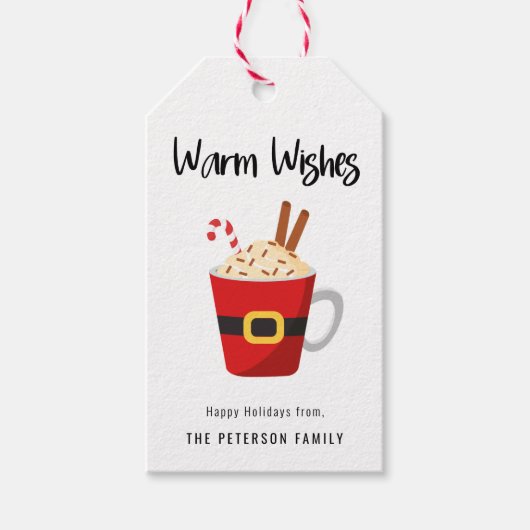 Warm Wishes Kerstmis Caca Mok Holiday Cadeaulabel (Voorkant)