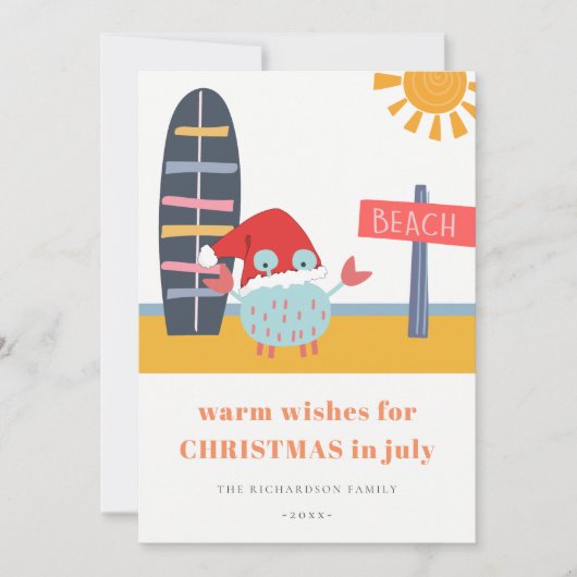 Warm Wishes Kerstmis in juli Beach Sun Sand Crab Feestdagenkaart (Voorkant)