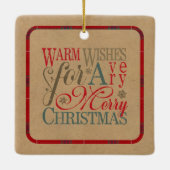Warm Wishes Kraft & Tartan Red/Green ID589 Keramisch Ornament (Achterkant)