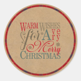 Warm Wishes Kraft & Tartan Red/Green ID589 Ronde Sticker