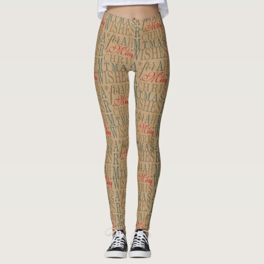 Warm Wishes Kraft Typography Red/Green ID589 Leggings (Voorkant)