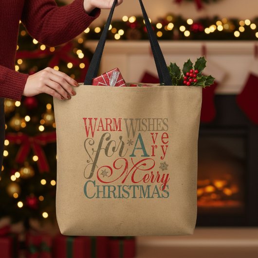 Warm Wishes Kraft Typography Red/Green ID589 Tote Bag