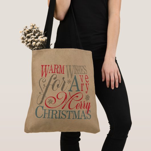 Warm Wishes Kraft Typography Red/Green ID589 Tote Bag (Dichtbij)
