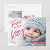 Warm Wishes Lettered Banner Holiday Foto Feestdagenkaart (Voorkant / Achterkant)