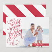 Warm Wishes Lettered Banner Holiday Foto Feestdagenkaart (Voorkant / Achterkant)