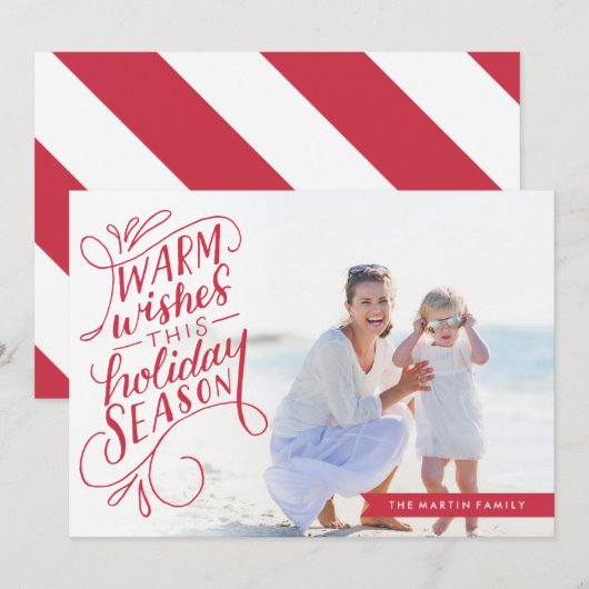 Warm Wishes Lettered Banner Holiday Foto Feestdagenkaart (Voorkant / Achterkant)