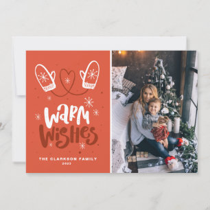 Warm Wishes Lettering   Foto Snowflakes Mittens Feestdagenkaart