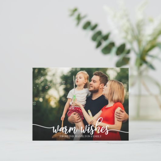 Warm Wishes met kalligrafie Kerstmis Briefkaart (Staand voorkant)