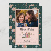 Warm Wishes Mideeuwse Roze Kerst Foto Feestdagenkaart (Voorkant / Achterkant)