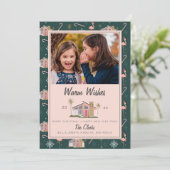 Warm Wishes Mideeuwse Roze Kerst Foto Feestdagenkaart (Staand voorkant)