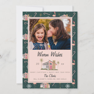 Warm Wishes Mideeuwse Roze Kerst Foto Feestdagenkaart
