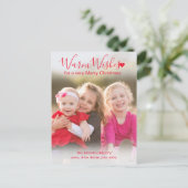 Warm Wishes Modern Red Script met Kerstmis Briefkaart (Staand voorkant)
