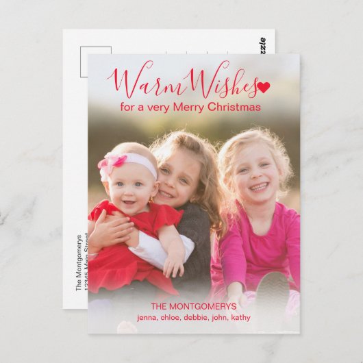 Warm Wishes Modern Red Script met Kerstmis Briefkaart (Voorkant / Achterkant)