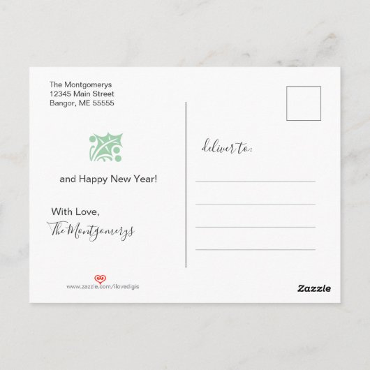 Warm Wishes Modern Red Script met Kerstmis Briefkaart (Achterkant)