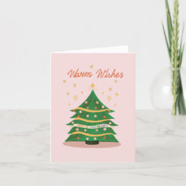 Warm Wishes Pastel Roze Retro Kerstboom Feestdagen Kaart