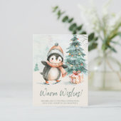 Warm Wishes Penguin Feestdagenkaart (Staand voorkant)