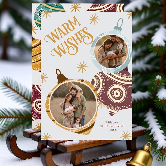 Warm Wishes Personalized Modern Ornament Feestdagenkaart