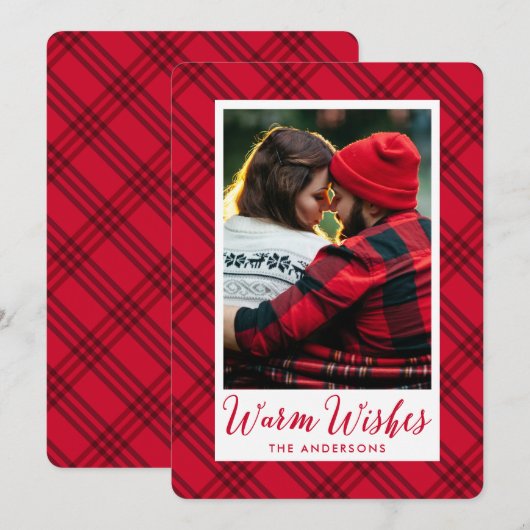 Warm Wishes | Plaid Holiday Photo Card Feestdagenkaart (Voorkant / Achterkant)
