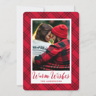 Warm Wishes   Plaid Holiday Photo Card Feestdagenkaart