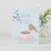 "Warm Wishes" Robin & Coffee Cup Kerst Kaart (Staand voorkant)