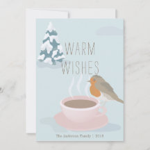 "Warm Wishes" Robin & Coffee Cup Kerst Kaart