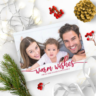 Warm Wishes Rode Calligrafie Foto Kerstmis Briefkaart