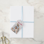Warm Wishes Rode Script Aangepaste Foto Kerstmis Cadeaulabel (Met Touw)
