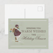 Warm Wishes  School Girl Kerstfeestdag Briefkaart (Voorkant / Achterkant)