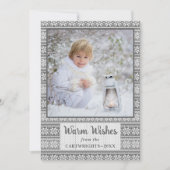 Warm Wishes Snowflake Sweater Foto grijs Feestdagenkaart (Voorkant)