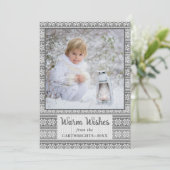 Warm Wishes Snowflake Sweater Foto grijs Feestdagenkaart (Staand voorkant)