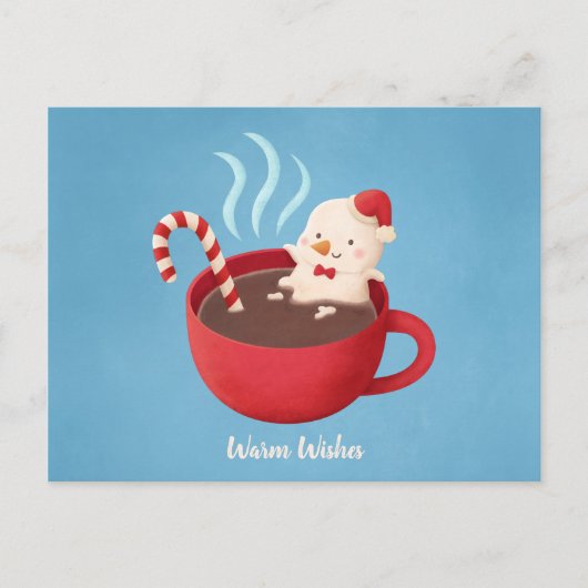 Warm Wishes Snowman in Cocoa Cup Briefkaart (Voorkant)