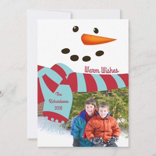 Warm Wishes, Snowman Photo Card Kaart (Voorkant)