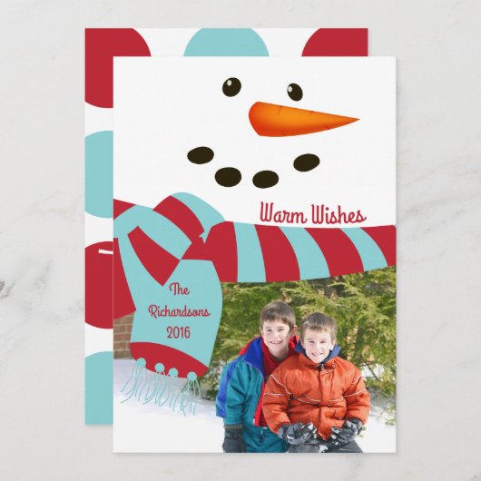 Warm Wishes, Snowman Photo Card Kaart (Voorkant / Achterkant)