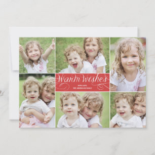 Warm Wishes Swirl Holiday Photo Card - Rood Feestdagenkaart