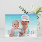 Warm Wishes Turquoise Beach Kerstfotokaart Feestdagenkaart (Staand voorkant)