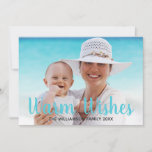 Warm Wishes Turquoise Beach Kerstfotokaart Feestdagenkaart<br><div class="desc">Ik wens je vrienden en familie een beetje warmte voor dit vakantieseizoen met deze kille kerstkaart op het strand. Personaliseer met uw eigen foto en tekst.</div>