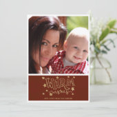 Warm Wishes Typografie Foto met kerstmis Kaart (Staand voorkant)