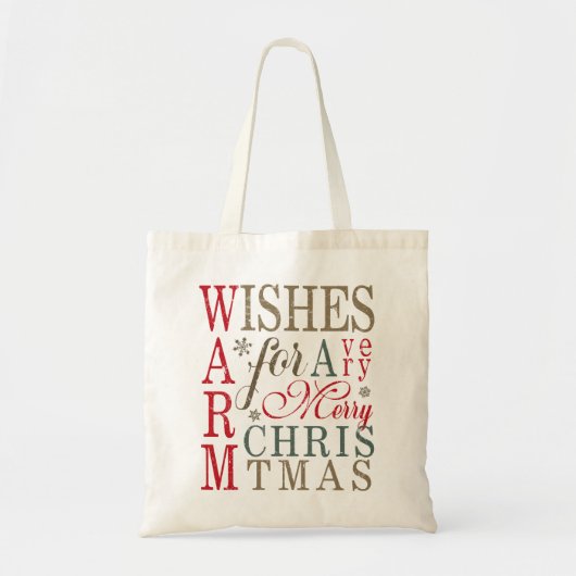 Warm Wishes Typografie Red/Green ID589 Tote Bag (Voorkant)